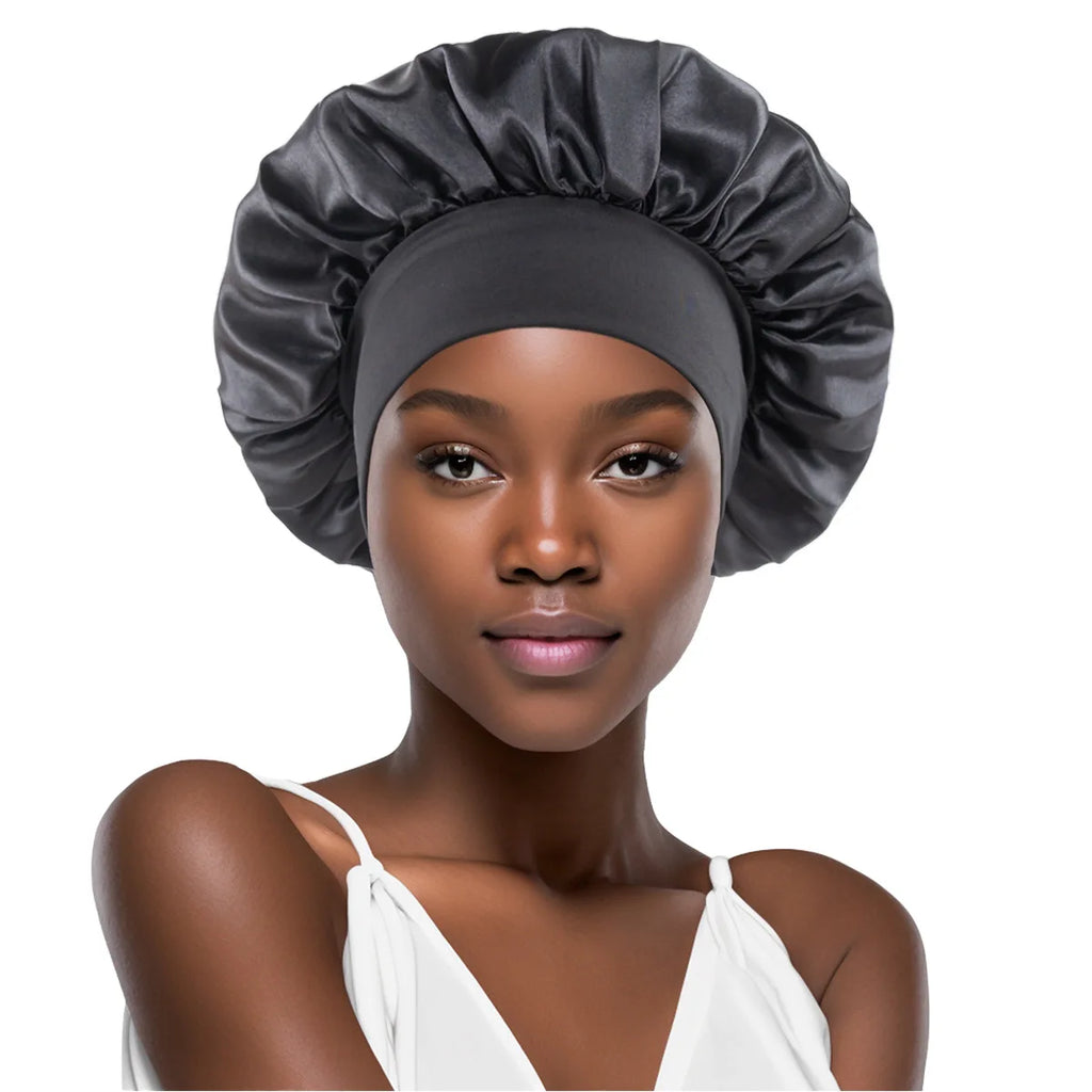 1/2/5PCS Women's Satin Solid Wide-brimmed Sleeping Hat Unisex Head Wrap Elastic Band Cap Hair Care Bonnet Night Hat Bonnet Nuit